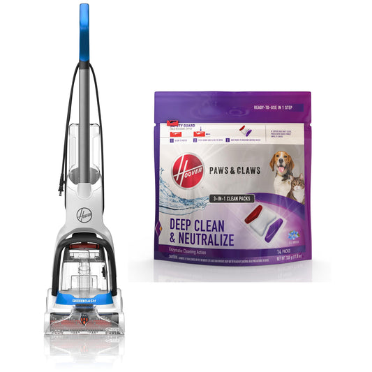 Hoover PowerDash Pet Compact Carpet Cleaner, FH50710CN and Hoover Paws and Claws Carpet Cleaner Solution Clean Pack Pods 14 Count Pack, 11.6 oz, AH37001, New