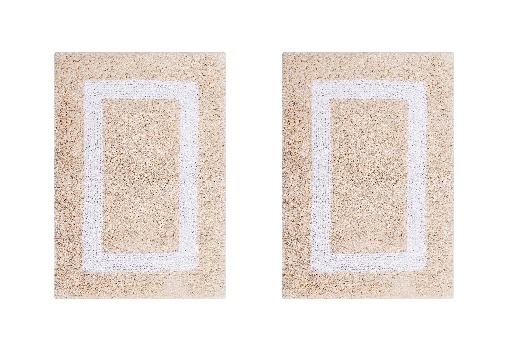Better Trends 2 Piece Bathroom Rugs Set 100% Cotton Soft Water Absorbent Reversible Machine Washable Bathroom Floor Toilet Base Contour Mat (17x24|20x20) Hotel Multi Collection - Dark Blue/White