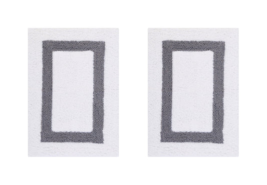 Better Trends 2 Piece Bathroom Rugs Set 100% Cotton Water Absorbent & Reversible Extra Soft Tufted Bath Rug, Machine Washable for Bathroom Floor Decor, 17" x 24" Hotel Collection - White/Gray