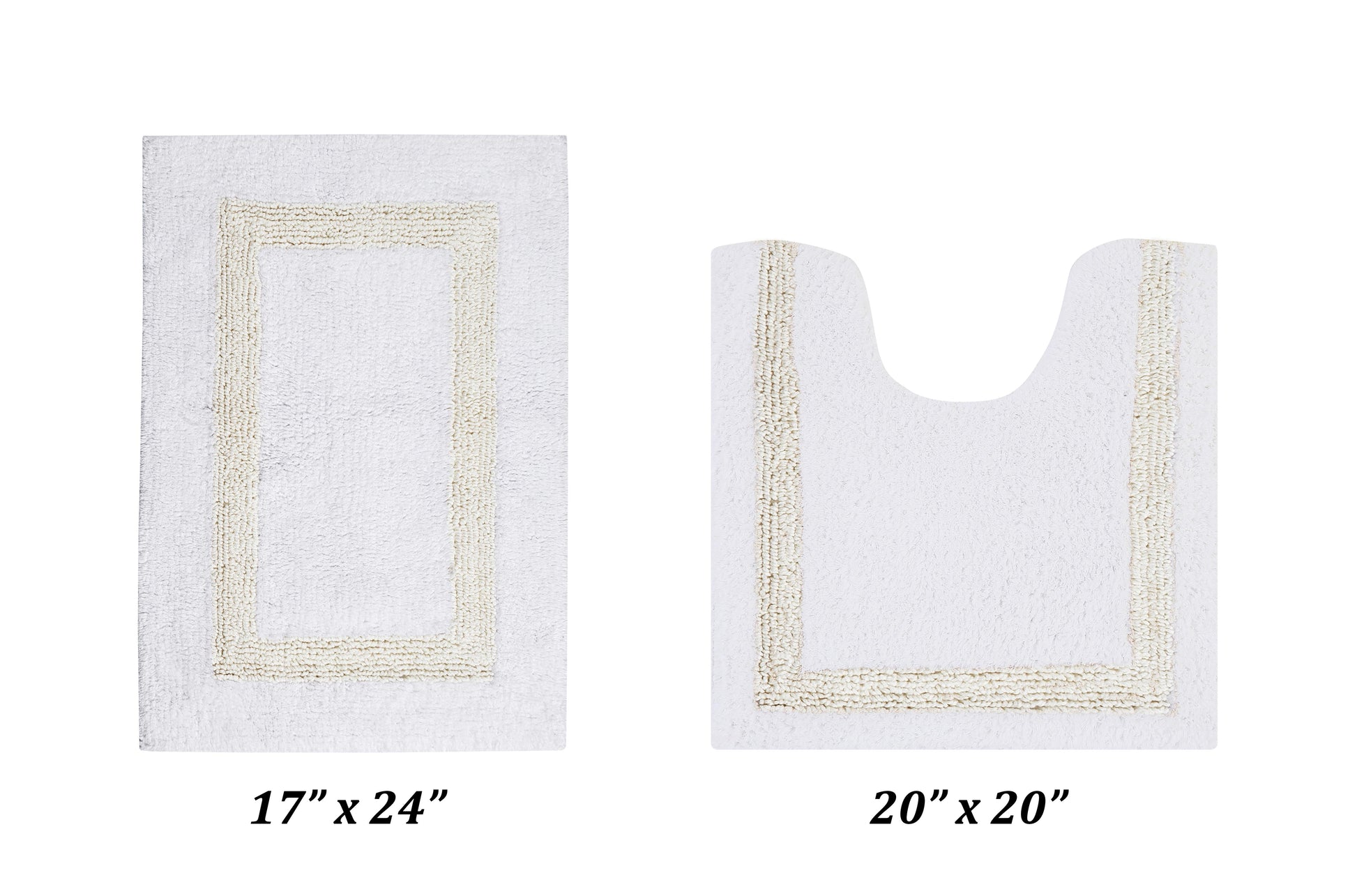 Better Trends 2 Piece Bathroom Rugs Set 100% Cotton Soft Water Absorbent Reversible Machine Washable for Bathroom Floor Decor Toilet Base Contour Mat (17â€x24â€|20â€x20â€) Hotel Collection - White/Ivory