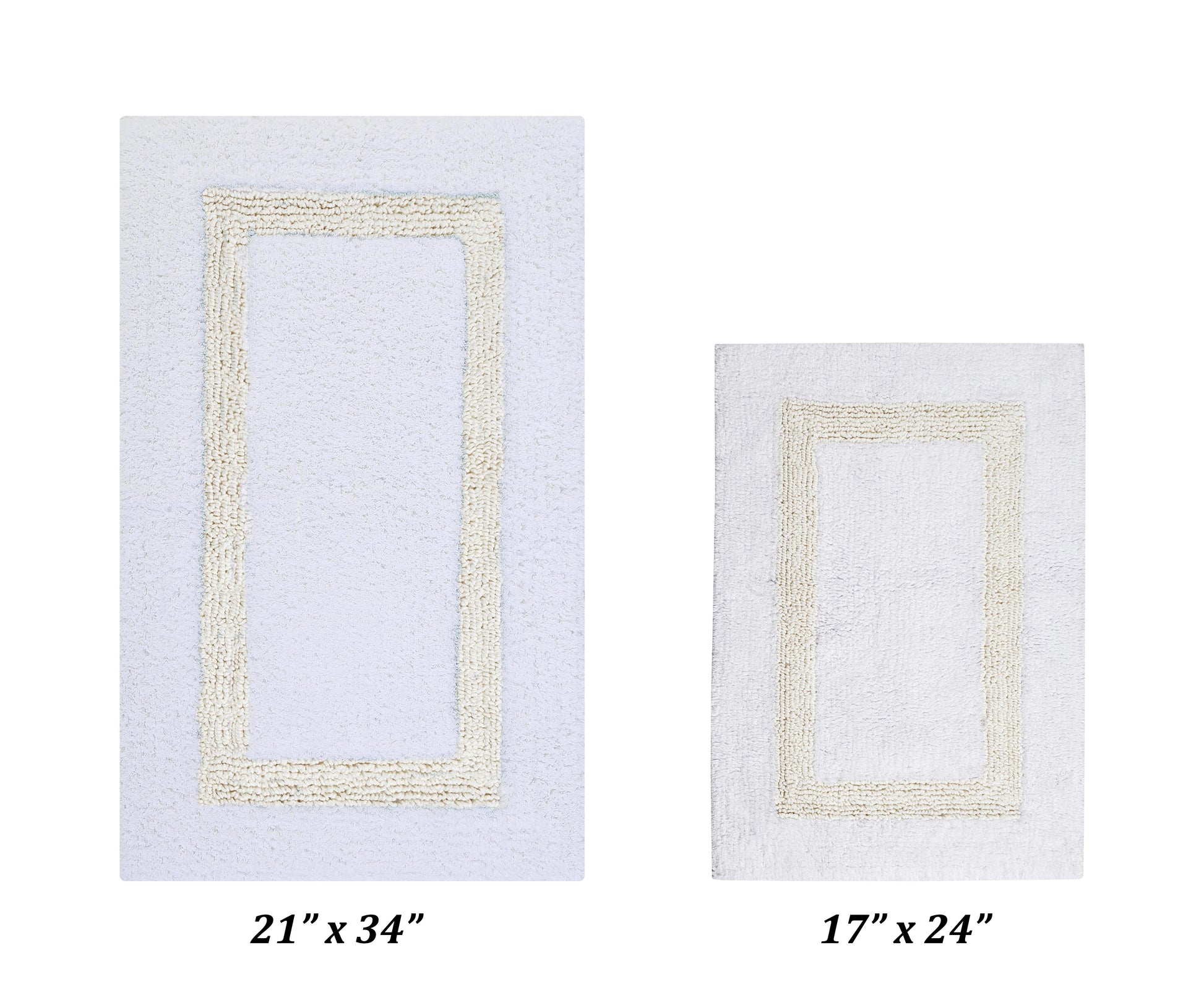 Better Trends 2 Piece Bathroom Rug Set 100% Cotton Bath Mat Extra Soft Tufted Machine Washable Water Absorbent, Reversible for Bathroom, Laundry Room (17â€x24â€|21â€x34â€) Hotel Collection - White/Ivory