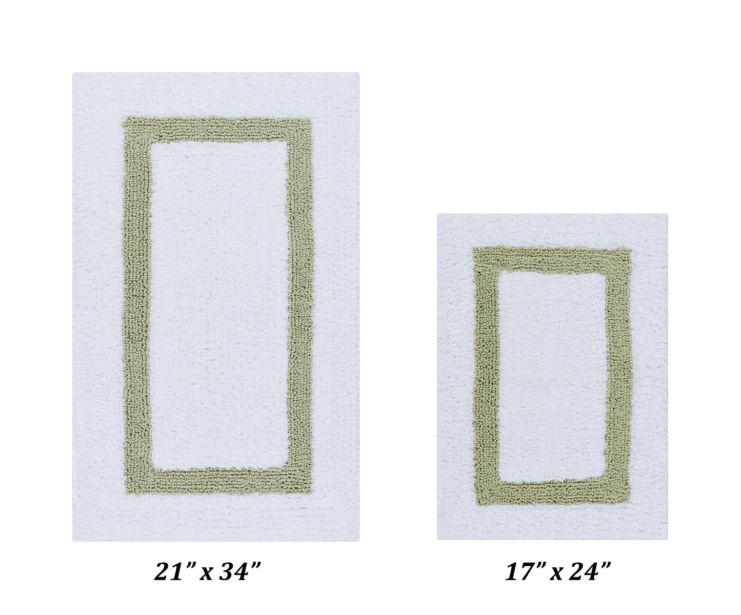 Better Trends 2 Piece Bathroom Rug Set 100% Cotton Bath Mat Extra Soft Tufted Machine Washable Water Absorbent, Reversible for Bathroom, Laundry Room (17â€x24â€|21â€x34â€) Hotel Collection - White/Sage