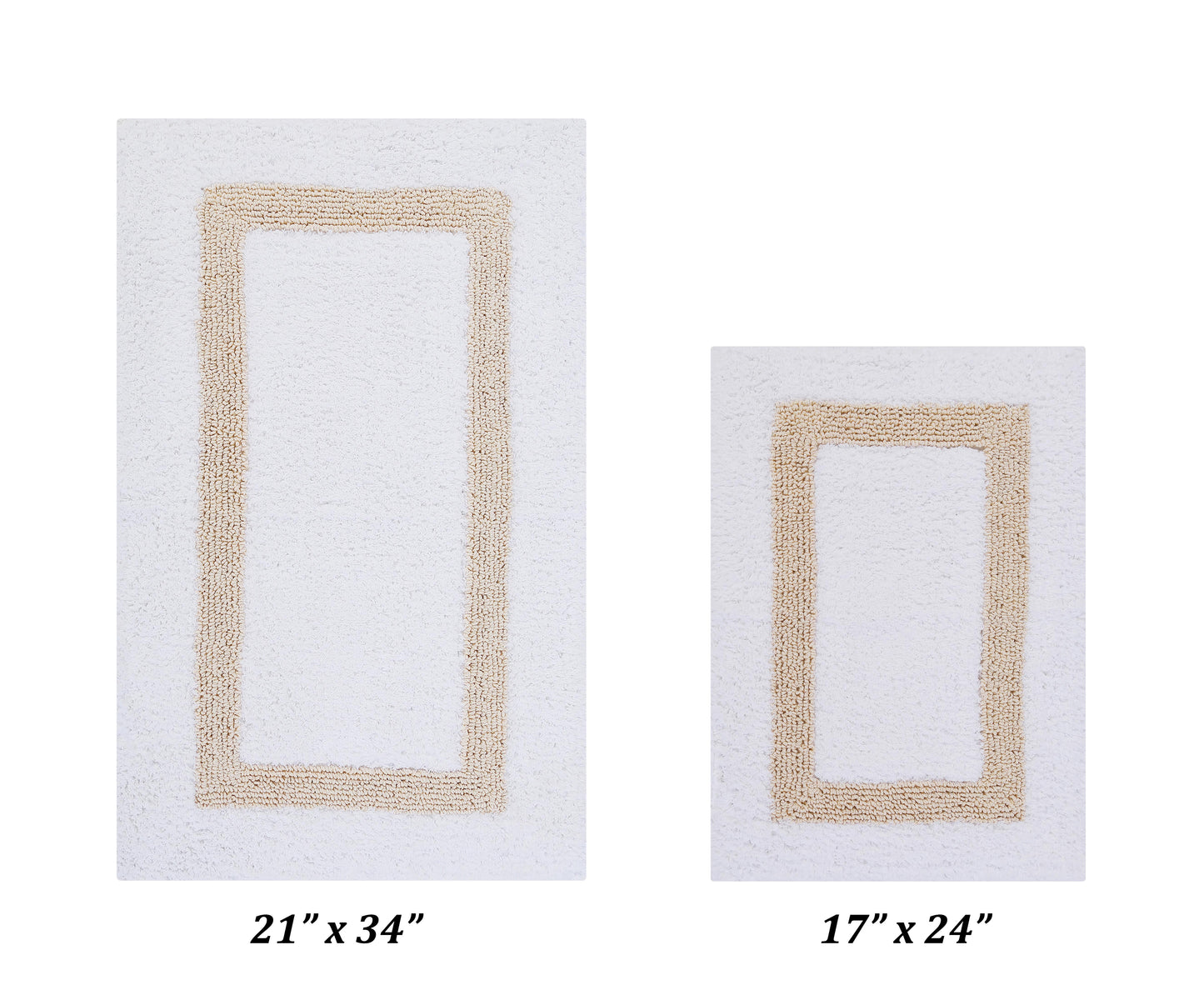 Better Trends 2 Piece Bathroom Rug Set 100% Cotton Bath Mat Extra Soft Tufted Machine Washable Water Absorbent, Reversible for Bathroom, Laundry Room (17â€x24â€|21â€x34â€) Hotel Collection - White/Sand