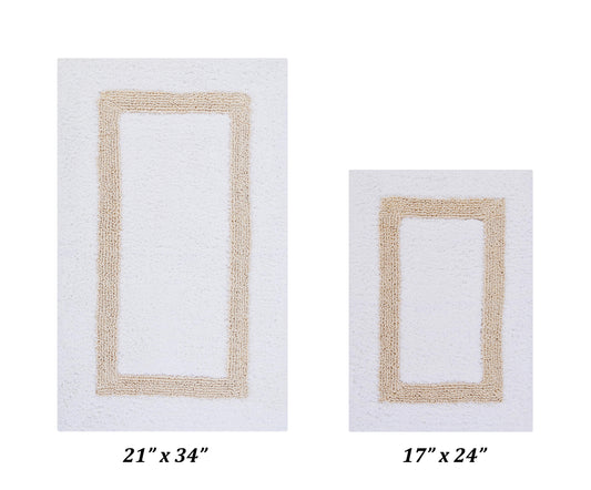 Better Trends 2 Piece Bathroom Rug Set 100% Cotton Bath Mat Extra Soft Tufted Machine Washable Water Absorbent, Reversible for Bathroom, Laundry Room (17â€x24â€|21â€x34â€) Hotel Collection - White/Sand