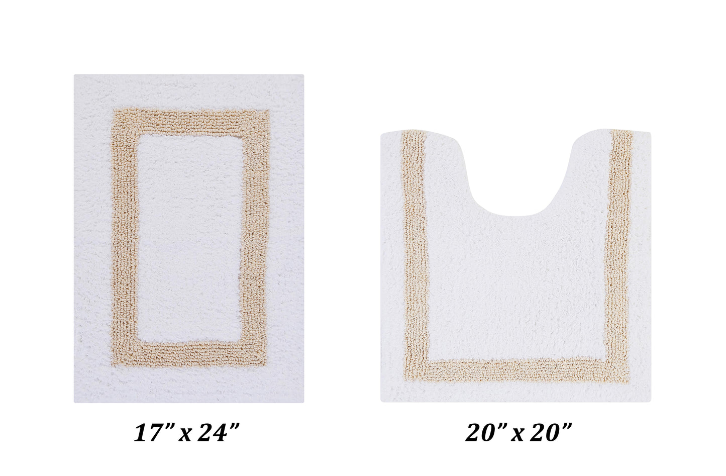 Better Trends 2 Piece Bathroom Rugs Set 100% Cotton Soft Water Absorbent Reversible Machine Washable for Bathroom Floor Decor Toilet Base Contour Mat (17â€x24â€|20â€x20â€) Hotel Collection - White/Sand
