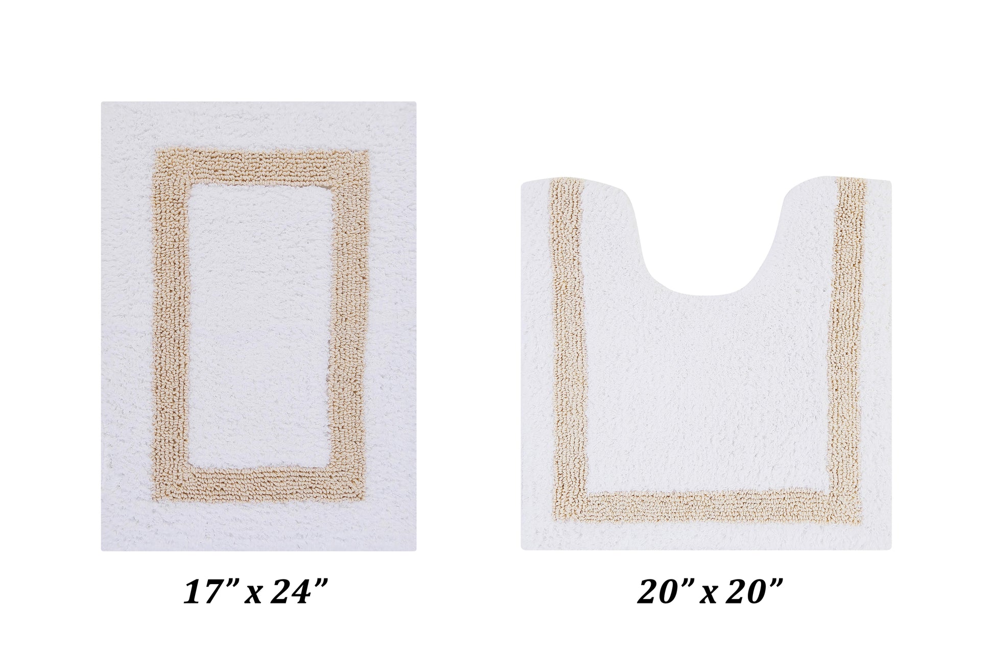 Better Trends 2 Piece Bathroom Rugs Set 100% Cotton Soft Water Absorbent Reversible Machine Washable for Bathroom Floor Decor Toilet Base Contour Mat (17â€x24â€|20â€x20â€) Hotel Collection - White/Sand