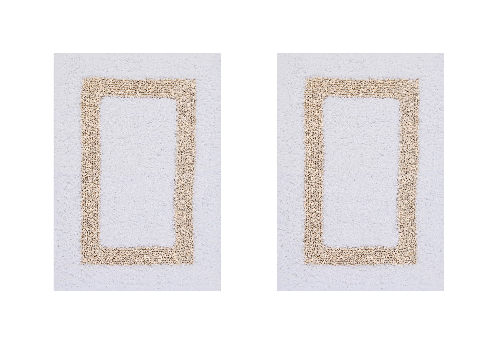 Better Trends 2 Piece Bathroom Rugs Set 100% Cotton Water Absorbent & Reversible Extra Soft Tufted Bath Rug, Machine Washable for Bathroom Floor Decor, 17" x 24" Hotel Collection - White/Sand