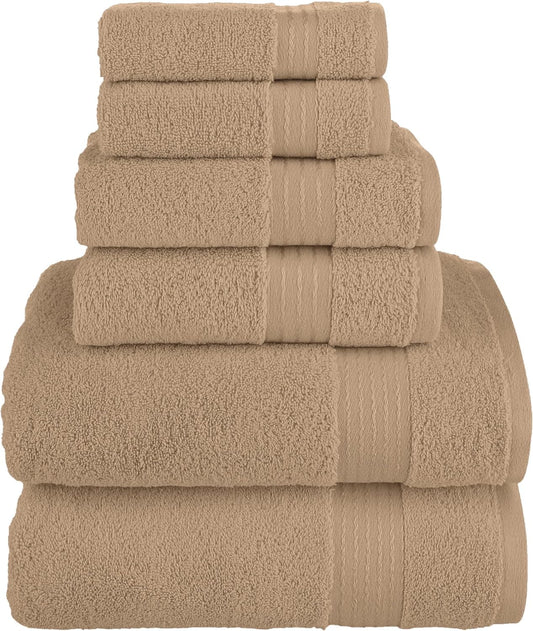 Hotel Quality Turkish Towel Set for Bathroom (6 Pcs Towel Set), Taupe