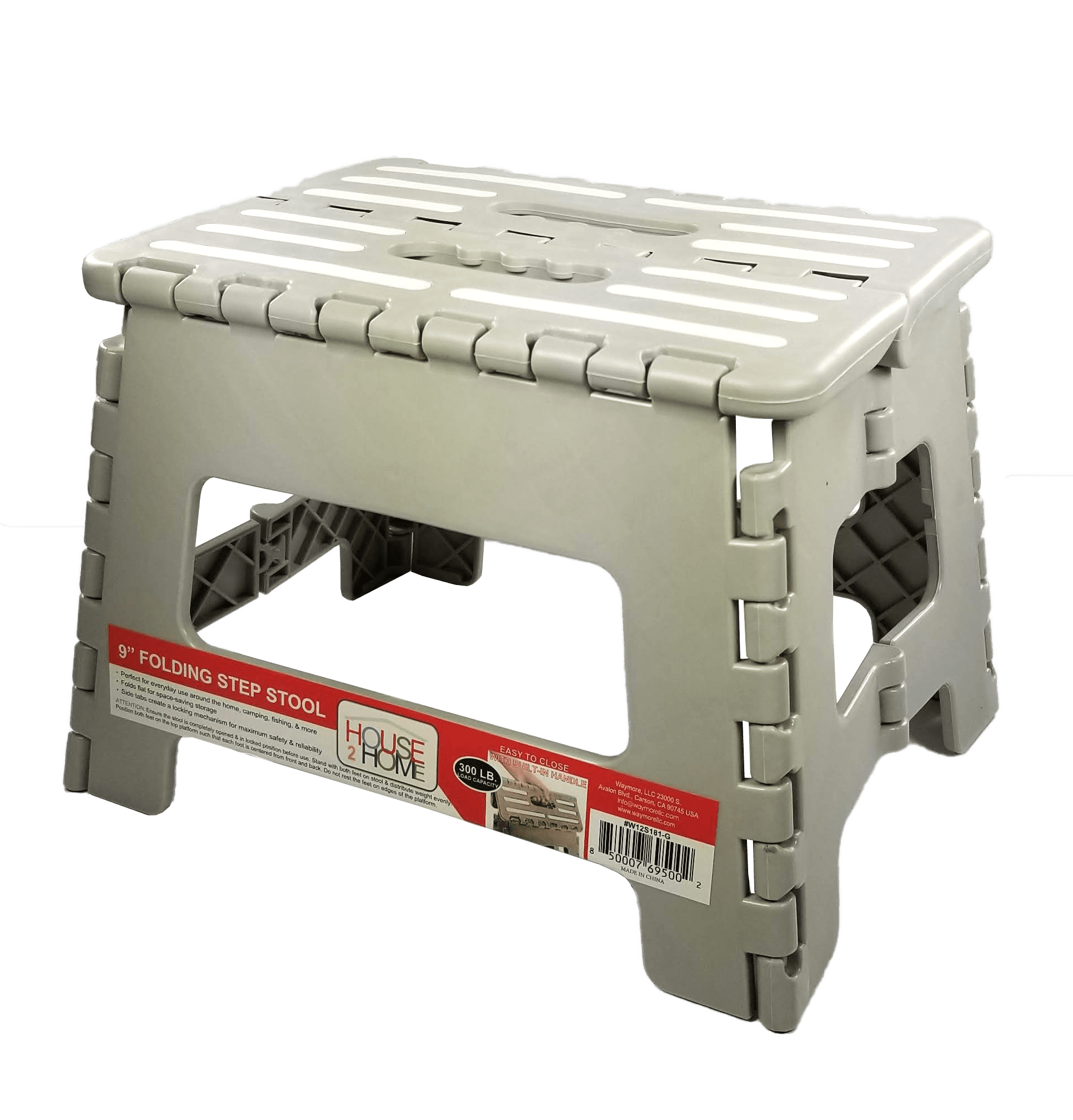 House 2 Home 9" Plastic 1 Step Folding Step Stool Light Gray and White Grip Stripes