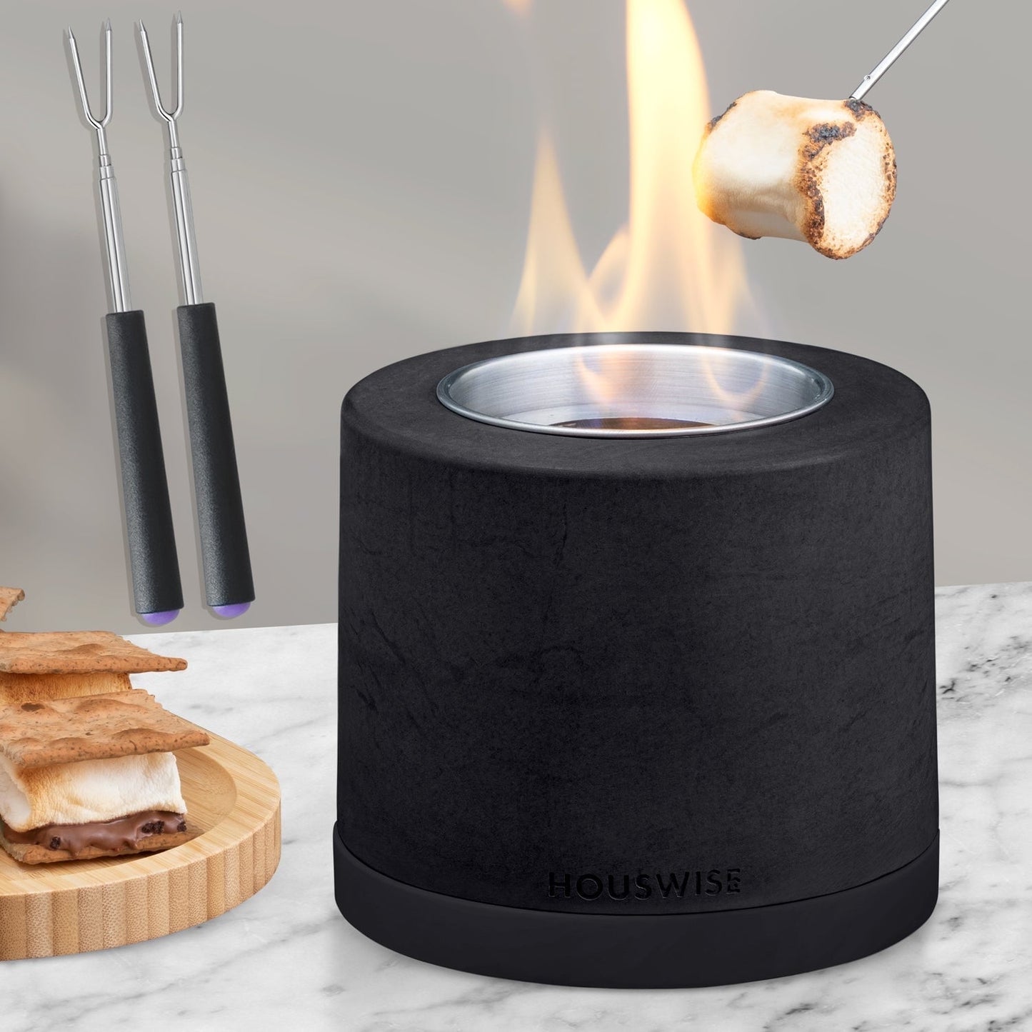 Houswise gel fuel Concrete Fire Pit Table with The Ultimate S'mores Kit