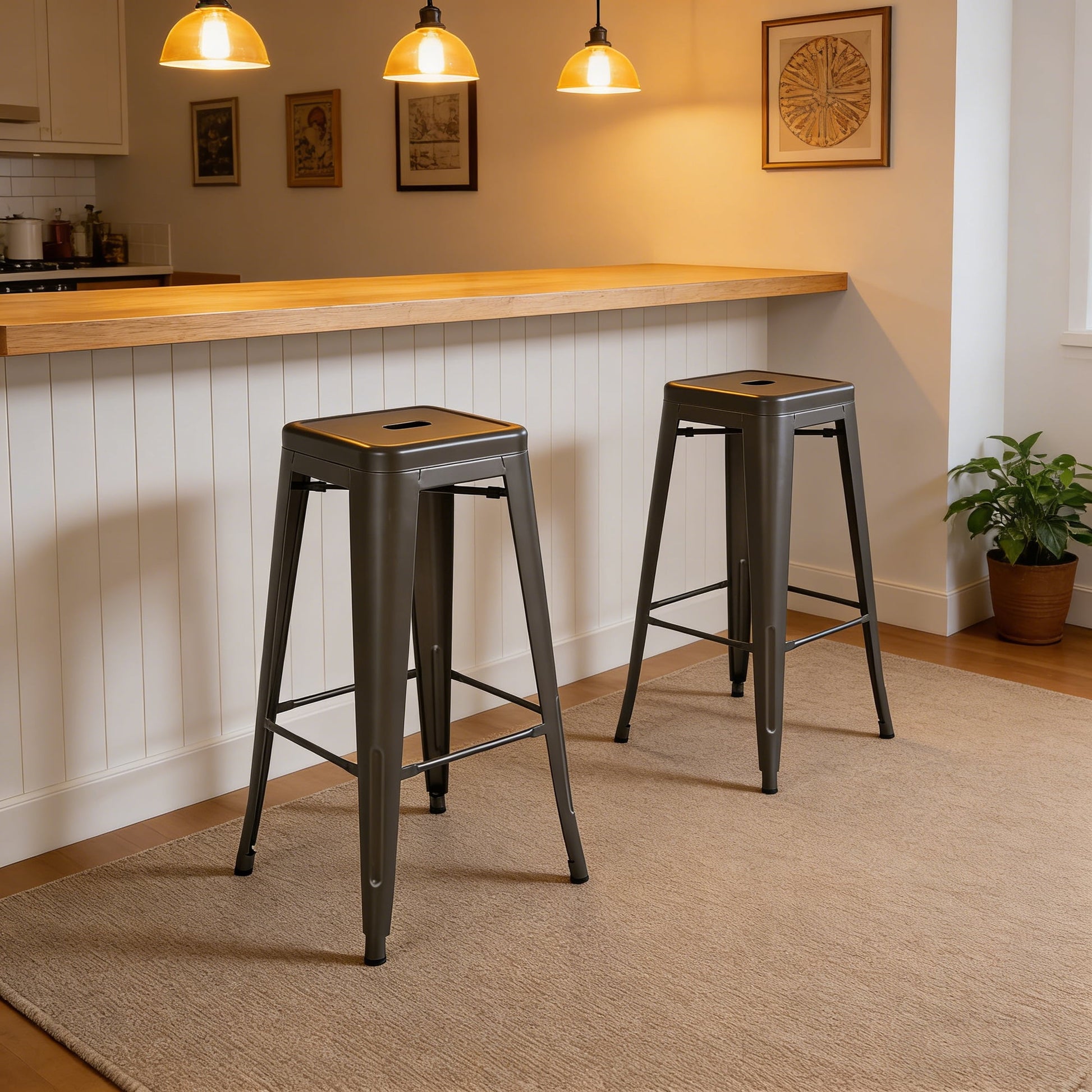 Howard 30inch Metal Bar Height Stool, Set of 4, Gunmetal Color, Backless Style for Indoor