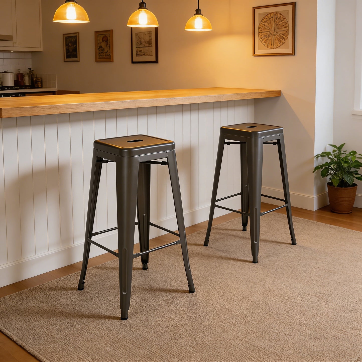 Howard 30inch Metal Stackable Bar Height Stool, Set of 4, Black Color