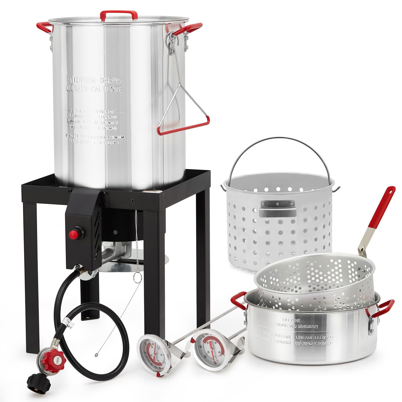Huloretions 30 Qt Turkey Deep Fryer & 10 Qt Fish Fryer Kit,Aluminum Seafood Craw fish Boiler Pot with 38000 BTU Outdoor Propane Stove Burner Stand for 20 Lb Turkey,Ideal for Outdoor Cooking