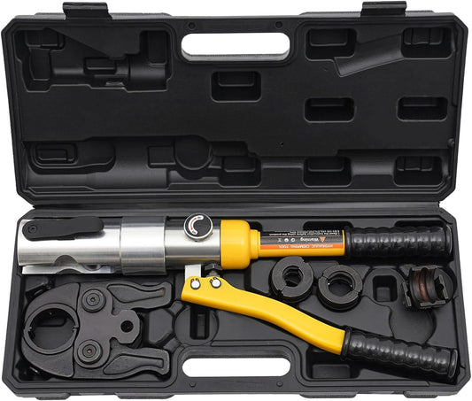 Hydraulic Copper Tube Fittings, Copper Ring Crimping Tool Kit, 1/2, 3/4, 1" Press Crimping Tool Kit, for Narrow Space Tee Copper Pipe, Yellow