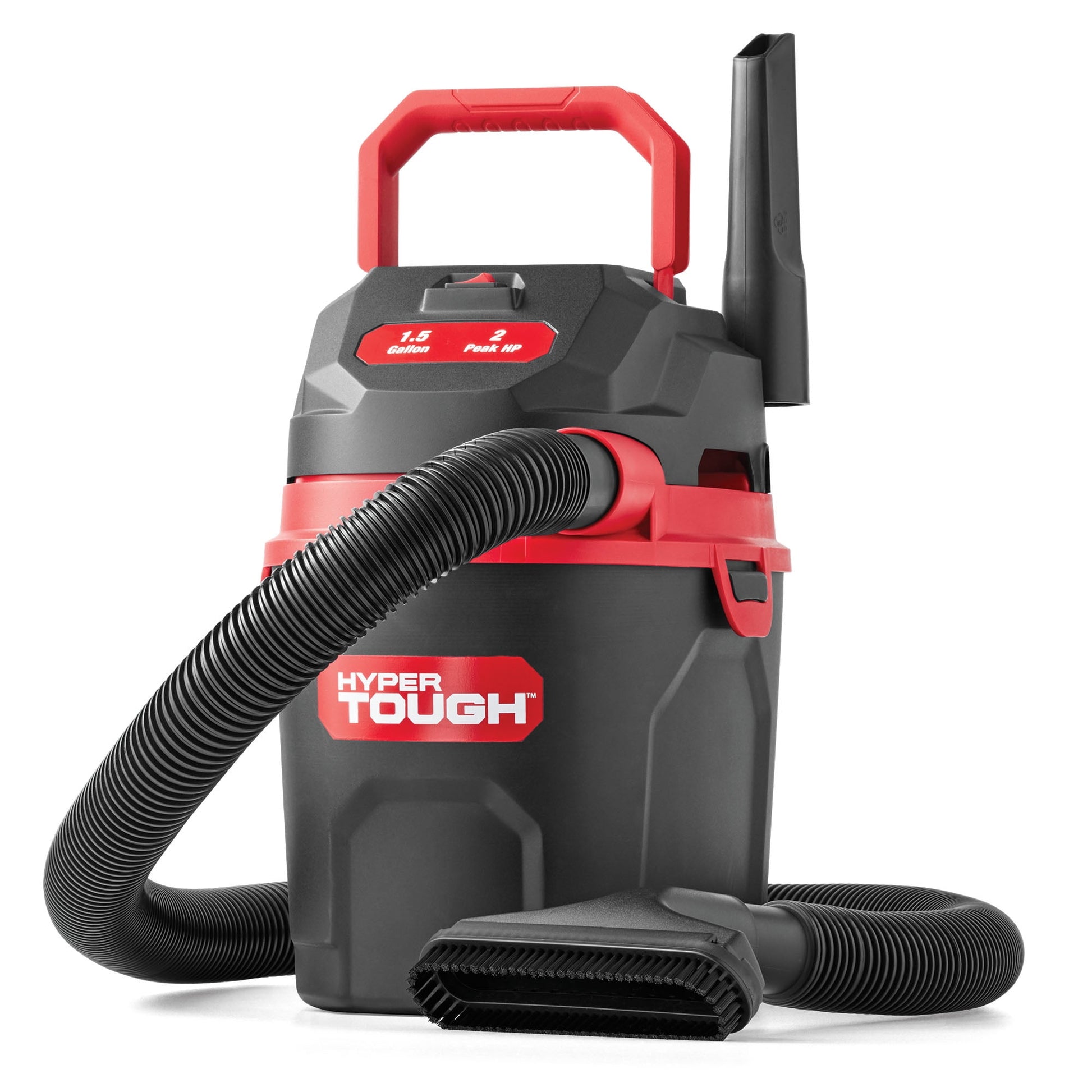 Hyper Tough VH1053502 1.5 gal, 2 HP, Corded Electric, Foam, Cloth Wet/Dry Vacuum Cleaner for Concrete, Carpet, Hardwood, Wood 10 ft Hose, Black with Lightweight, Handheld