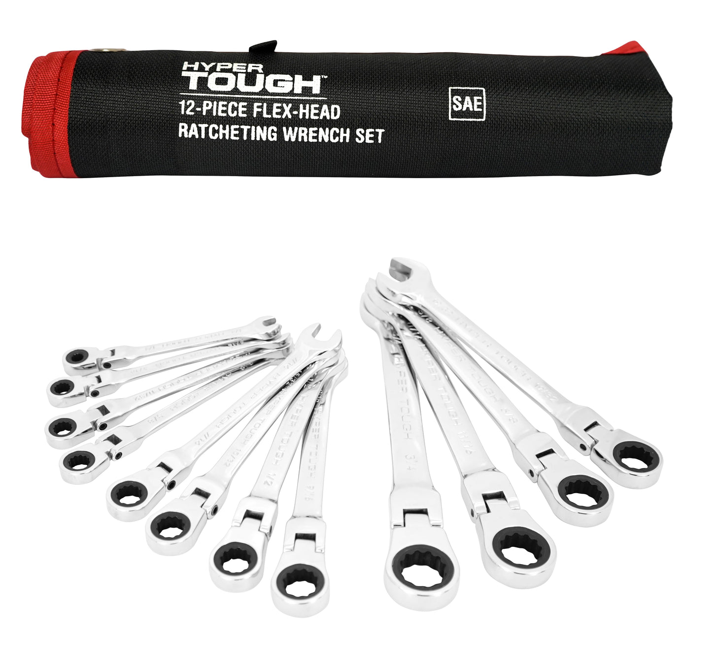 Hyper Tough 12-Piece Metric Flex Head Ratcheting Wrench Tool Set