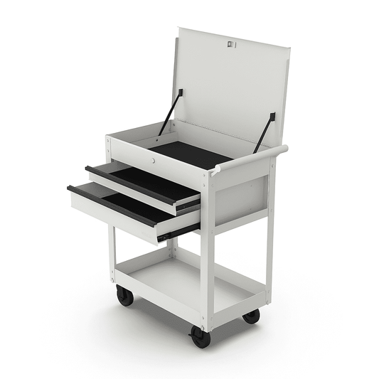 Hyper Tough 28-Inch Steel Tool Cart with Drawer, 500 lb Load Capacity, White Powder-Coated