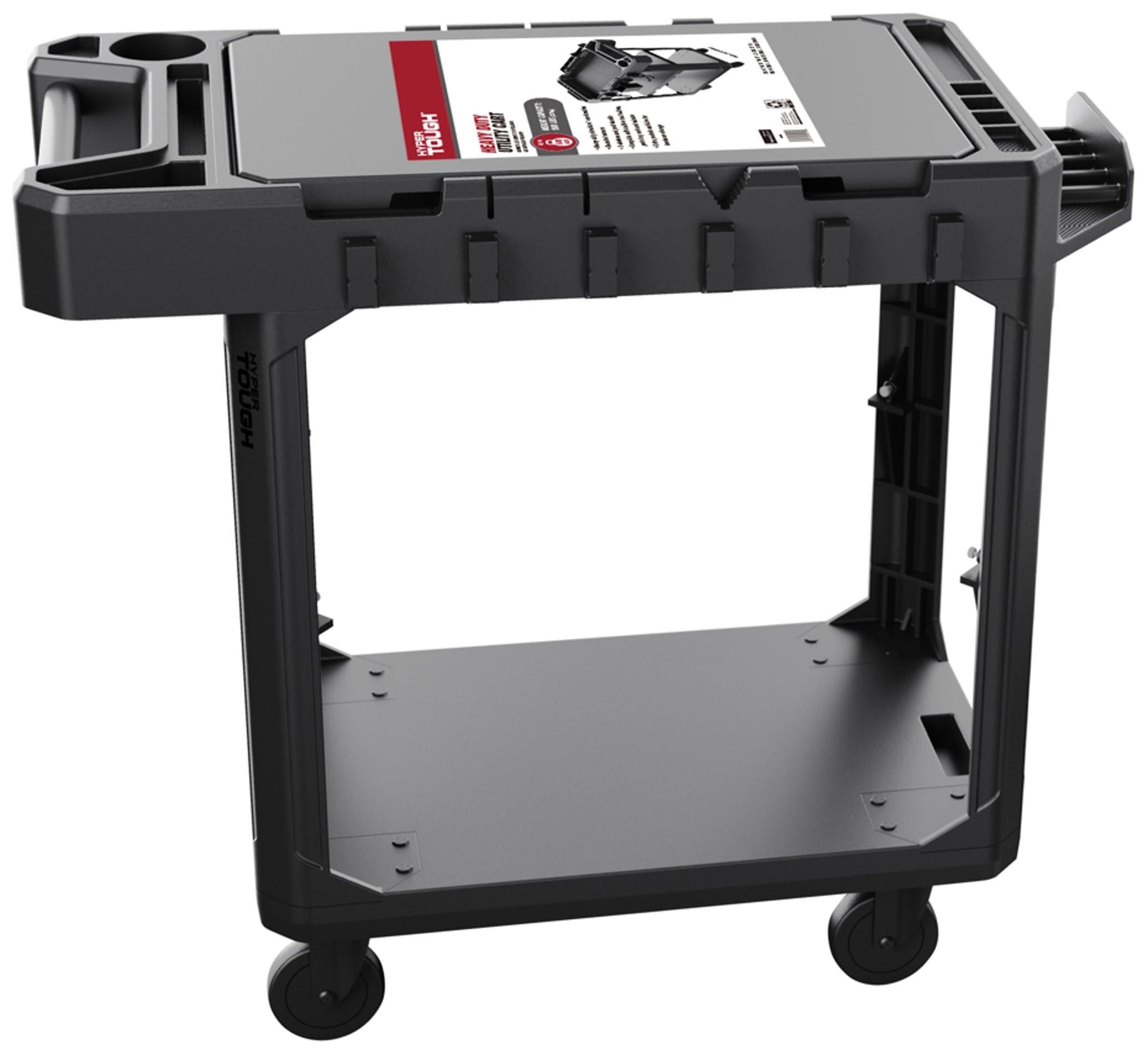 Hyper Tough Hyper Stack 3-Shelf Multi-Use 36" Commercial Utility Cart, 500 lb Capacity, Black