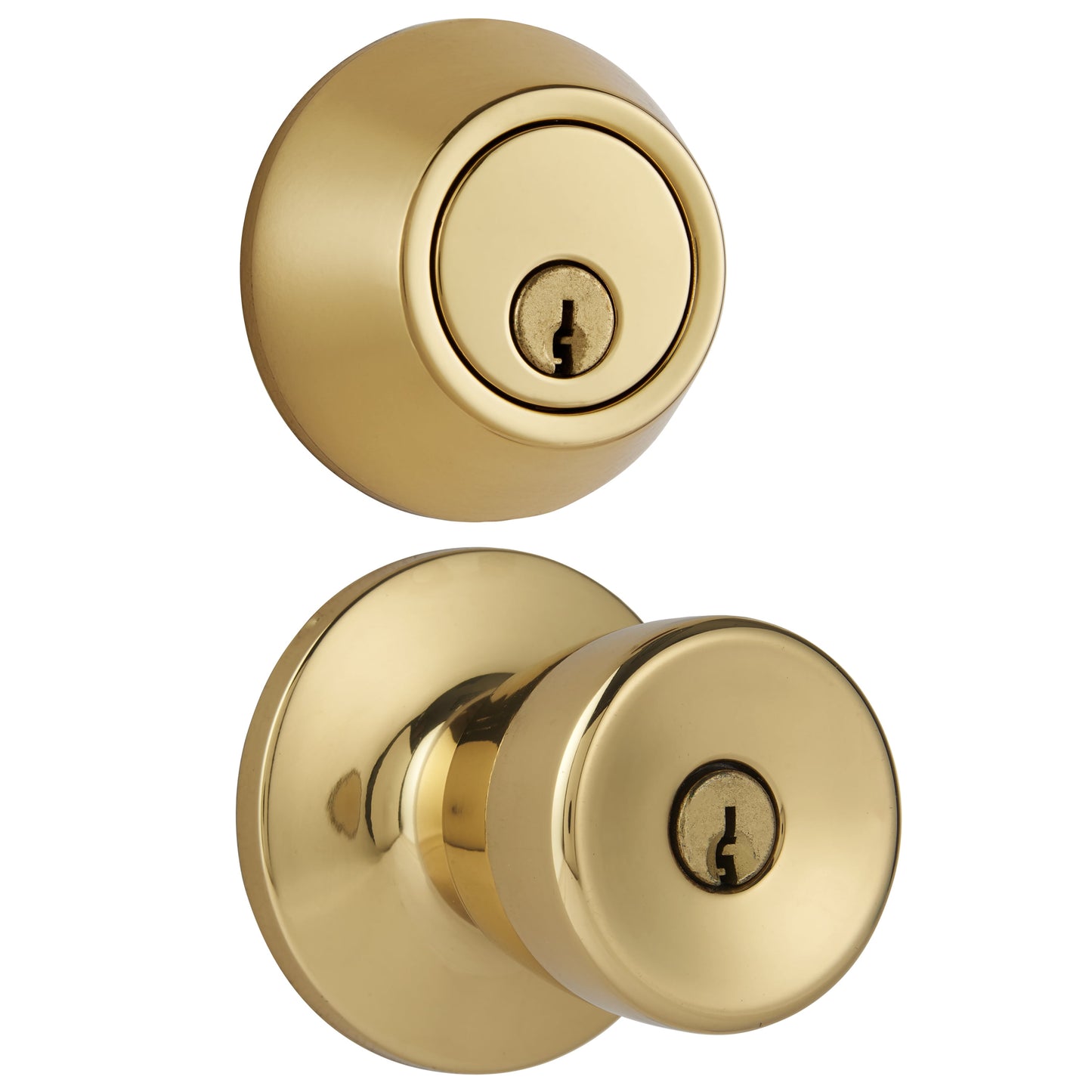 Hyper Tough Keyed Entry Tulip Style Doorknob and Deadbolt Combo pack, Polished Brass Finish