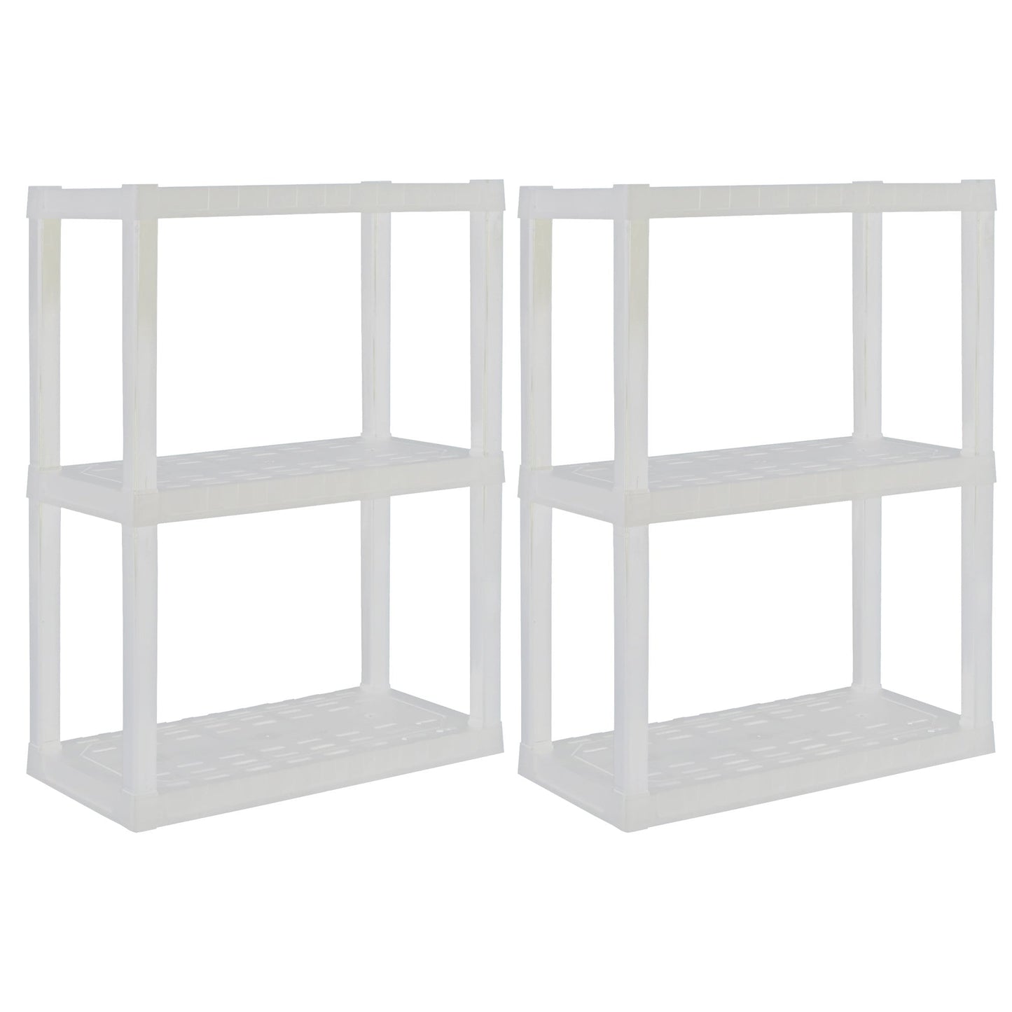Hyper Tough Plastic Storage Shelves 3-Tier 2-Pack 39"H x 30"W x 14"D, White 300 lbs Capacity