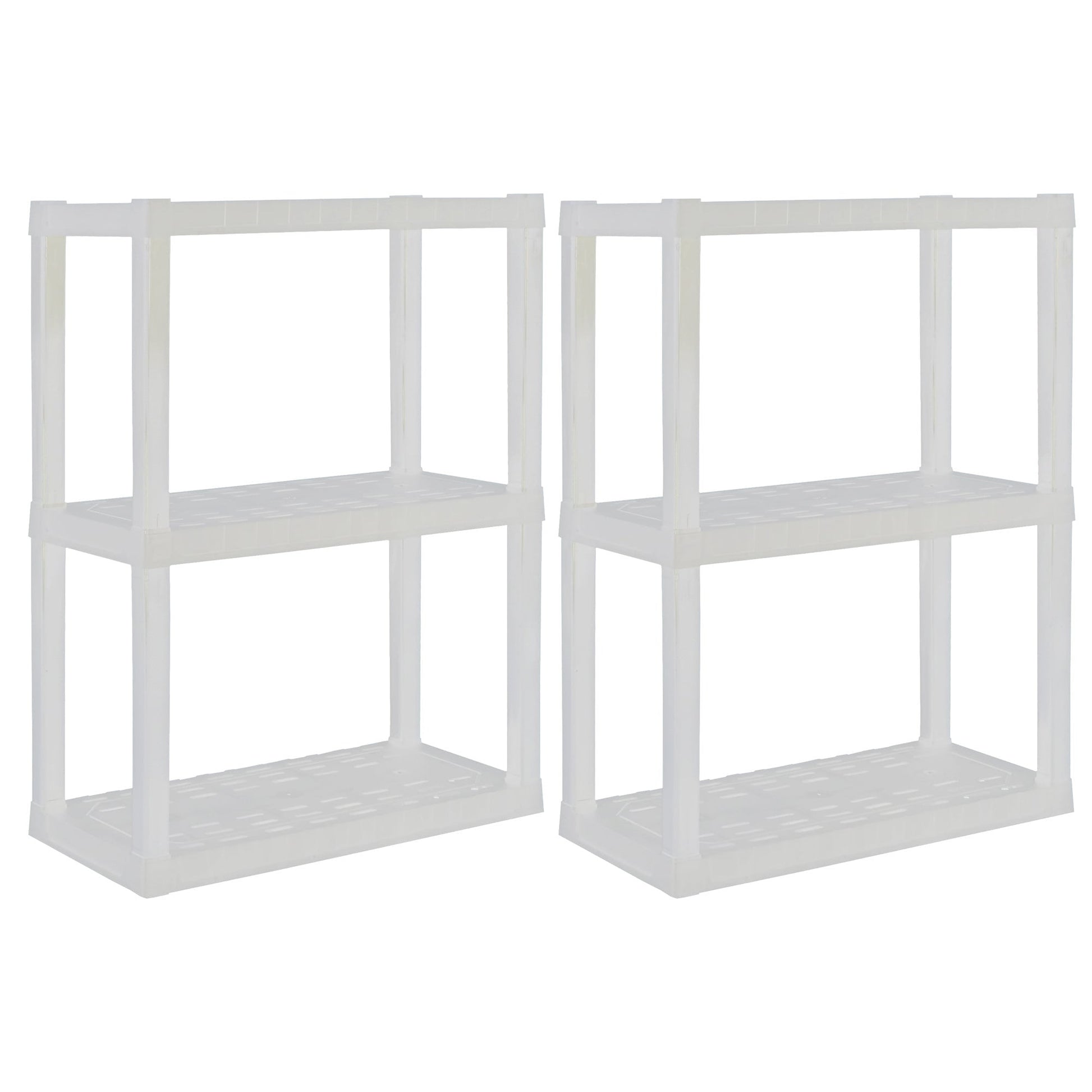 Hyper Tough Plastic Storage Shelves 3-Tier 2-Pack 39"H x 30"W x 14"D, White 300 lbs Capacity