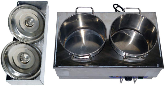 INTBUYING 1500W Commercial Food Warmer Stove Bain Marie Portable Steam Table Countertop Canteen Buffet Steam Heater 2 Pots Soup Station