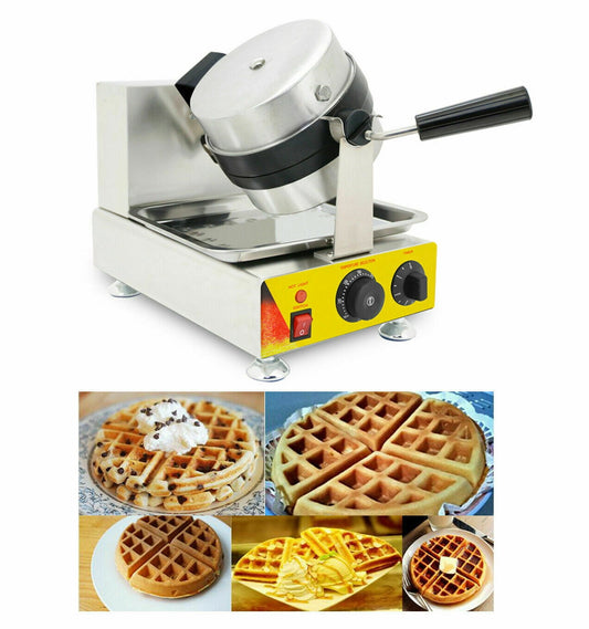 INTBUYING Commercial Nonstick Electric Single Rotary Waffle Machine with Precision Template for Sweet Cake Breakfast Dessert Making