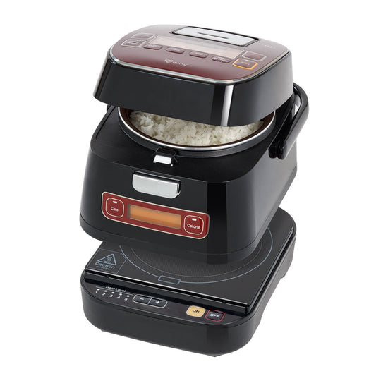 IRIS LIVING Rice Cooker and Induction Cooktop 2-in-1,3-Cup (Uncooked) / 6-Cup (Cooked) and Warmer, Portable and Compact IH Cooktop for Kitchen Camping Equipped with Calorie Counter Timer 7 Cooking