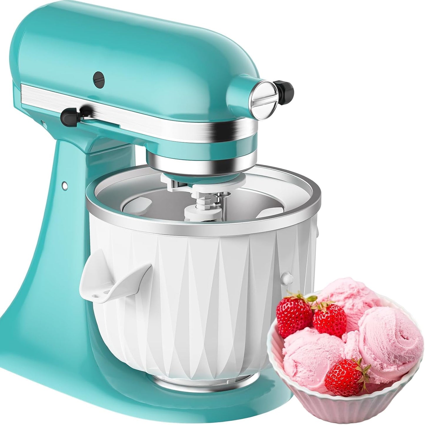 Ice Cream Maker Attachment for Stand Mixer, Compatible with 4.5 Qt and Larger Stand Mixer,2 Quart Frozen Yogurt Ice Cream & Sorbet Gelato Maker Attachment by Coolcook