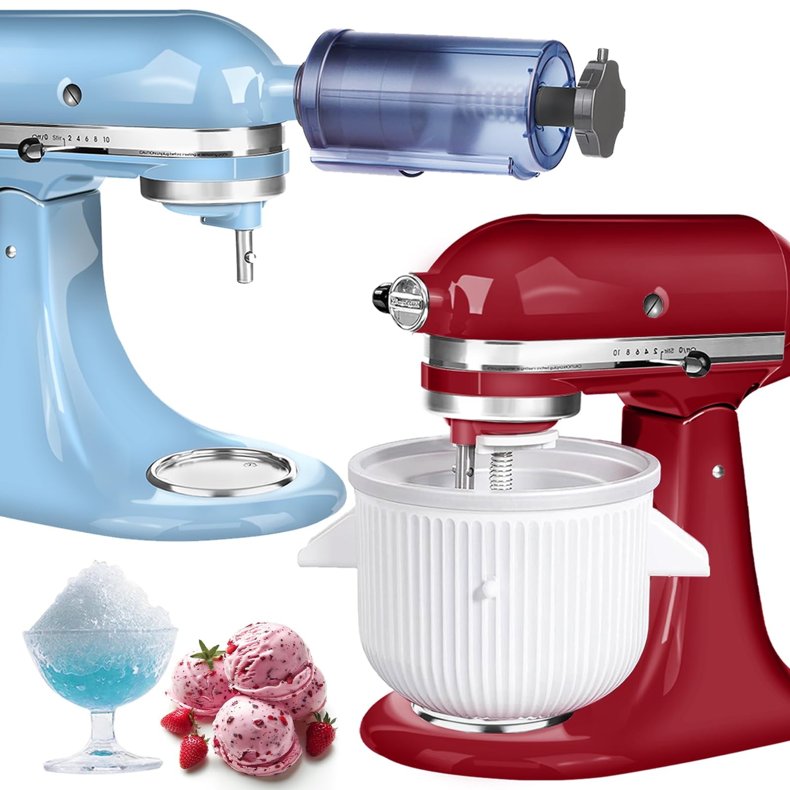 Ice Cream Maker & Shaved Ice Attachment for Kitchen aid Mixer, Kitchenaid Accessories Set Includes Shaved Ice Machine with 8 Ice Molds and Ice Cream Gelato Maker for 4.5 Qt & Larger Stand Mixers C95