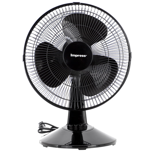 Impress 12 Inch 3 Speed Oscillating Table Fan in Black