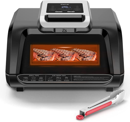 Indoor Grill Air Fryer Combo with See-Through Window, 7-in-1 Smokeless Electric Air Grill,450°F, 1750W, 4Qt - Black
