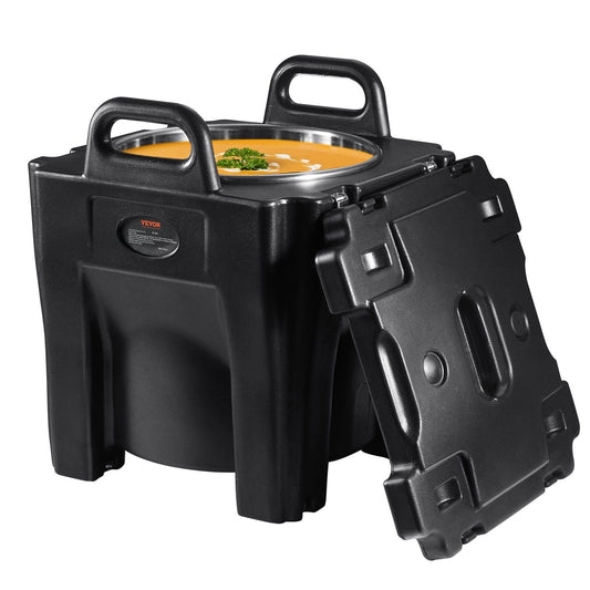 Insulated Food Carrier, Top Load LLDPE Food Warmer w/Integral Handles Buckles Stationary ,  32Qt Capacity, Stackable Catering Hot Box w/Stainless Steel Barrel,for Restaurant Canteen, Black