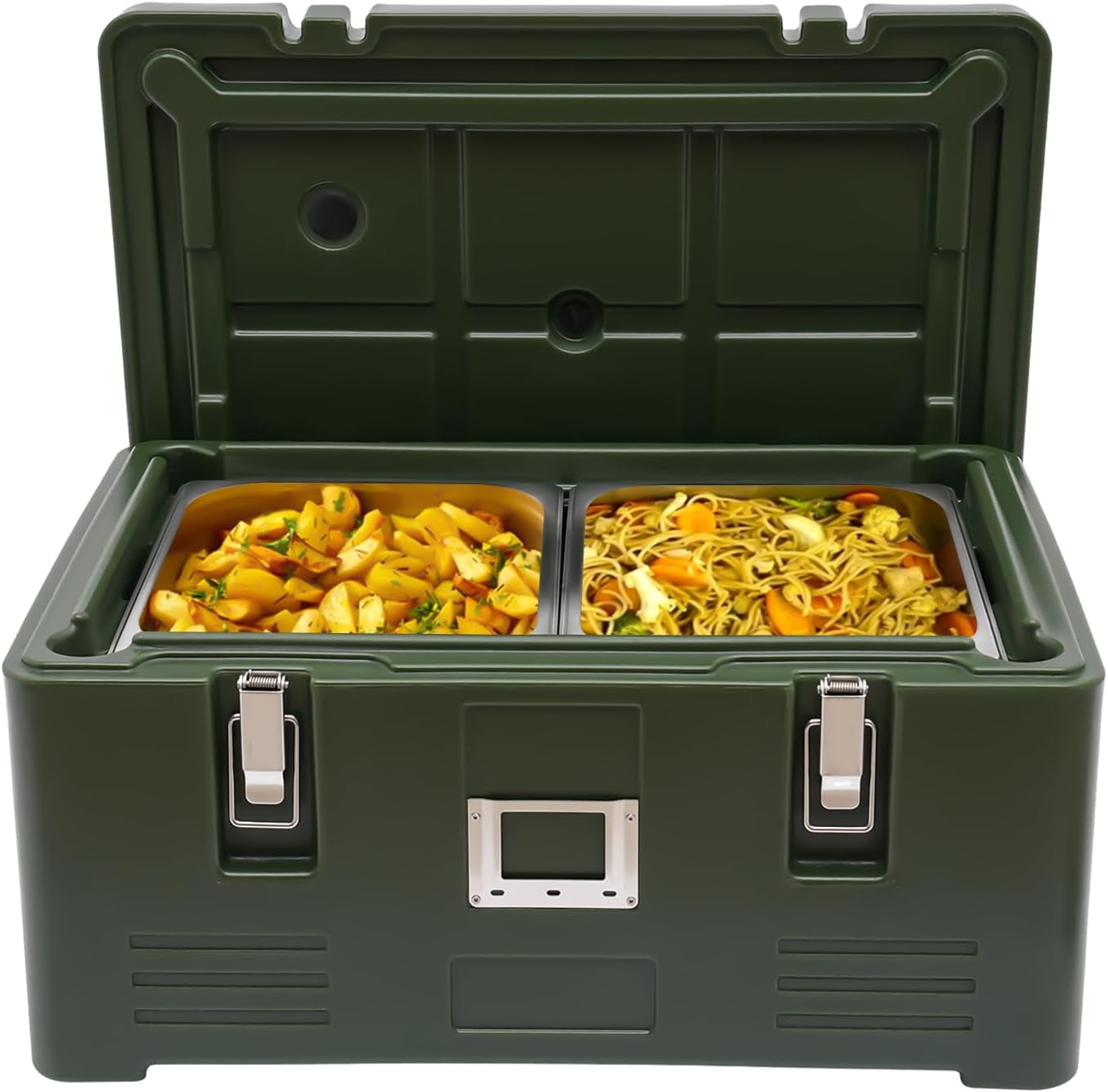 Insulated Food Pan Carrier, 32Qt Hot Box for Catering, Commercial Catering Food Warmer Soup Warmer with 2 Stainless Steel Pans, 7-8h Insulation, Top Loader Insulated Food Pan Holder