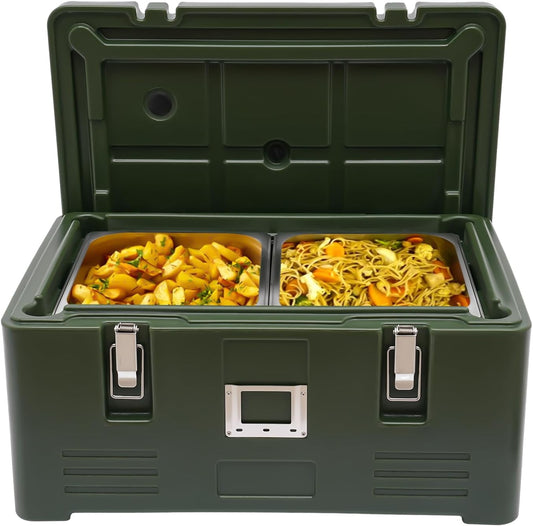 Insulated Food Pan Carrier, 32Qt Hot Box for Catering, Commercial Catering Food Warmer Soup Warmer with 2 Stainless Steel Pans, 7-8h Insulation, Top Loader Insulated Food Pan Holder