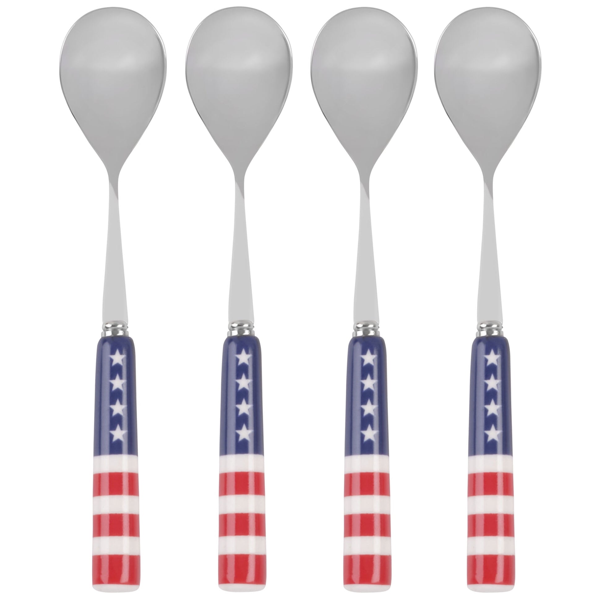 International Silver Stars and Stripes Ceramic Handle Coffee Spoons Set of 4
