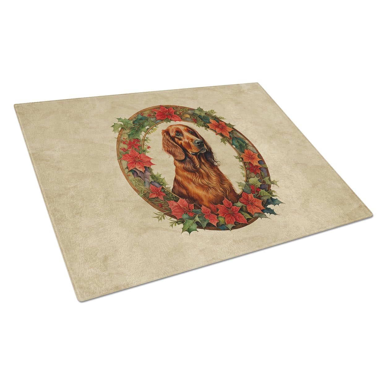 Irish Setter Christmas Flowers Glass Cutting Board 12 in x 15 in