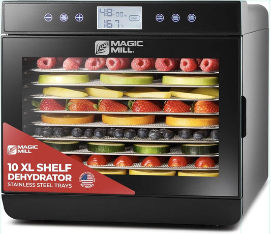 JHBP Premium Food Dehydrator Machine (10 Extra-Large Stainless Steel Trays) 700W Dryer for Beef Jerky, Fruits, Vegetables, Dog Treats, 48 Hour Digital Timer - 95°-167° Temperature Control