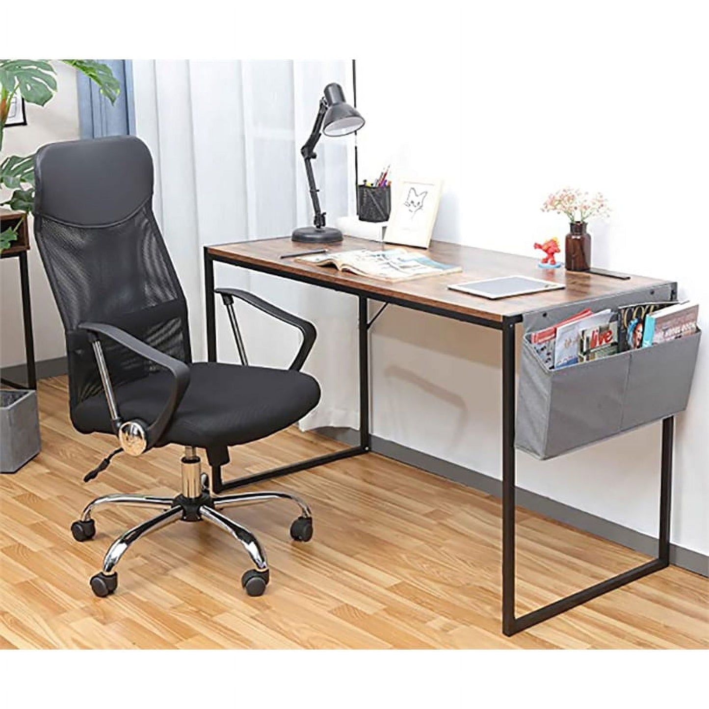 JJS Small Computer Desk Simple Style Writing Desk for Small Spaces 40 Inch Home Office Modern Student Study Laptop Writing Table with Storage Bag USB Hub, Rustic Brown/Blackâ€¦
