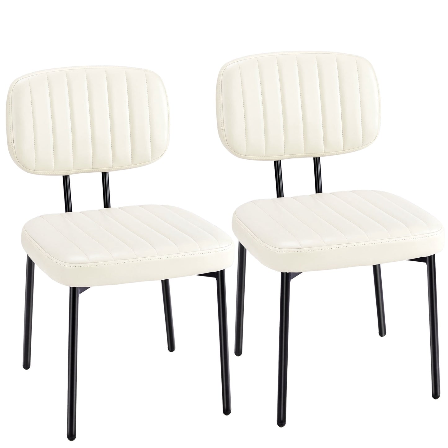 edx Dining Chairs Set of 2, Mid Century Modern Kitchen Chairs with Faux Leather for Kitchen, Living Room, Beige