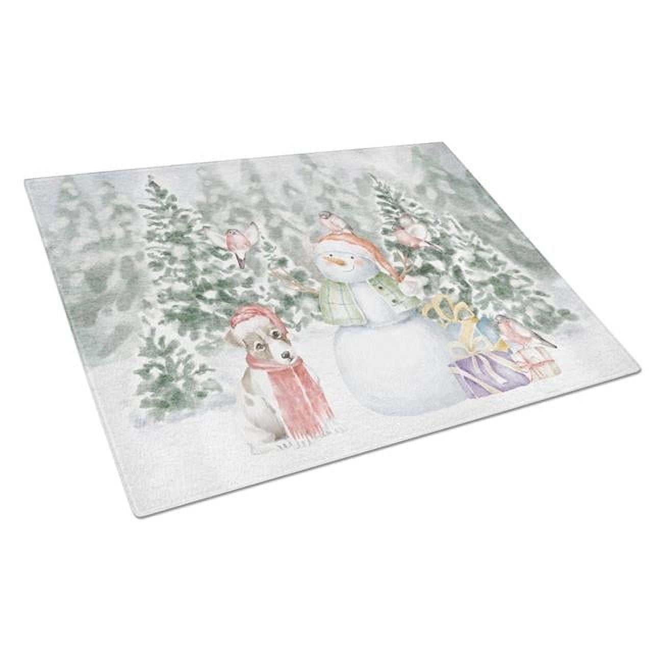 Jack Rsell Terrier Puppy with Christmas Presents Glass Cutting Board Large 12 in x 15 in