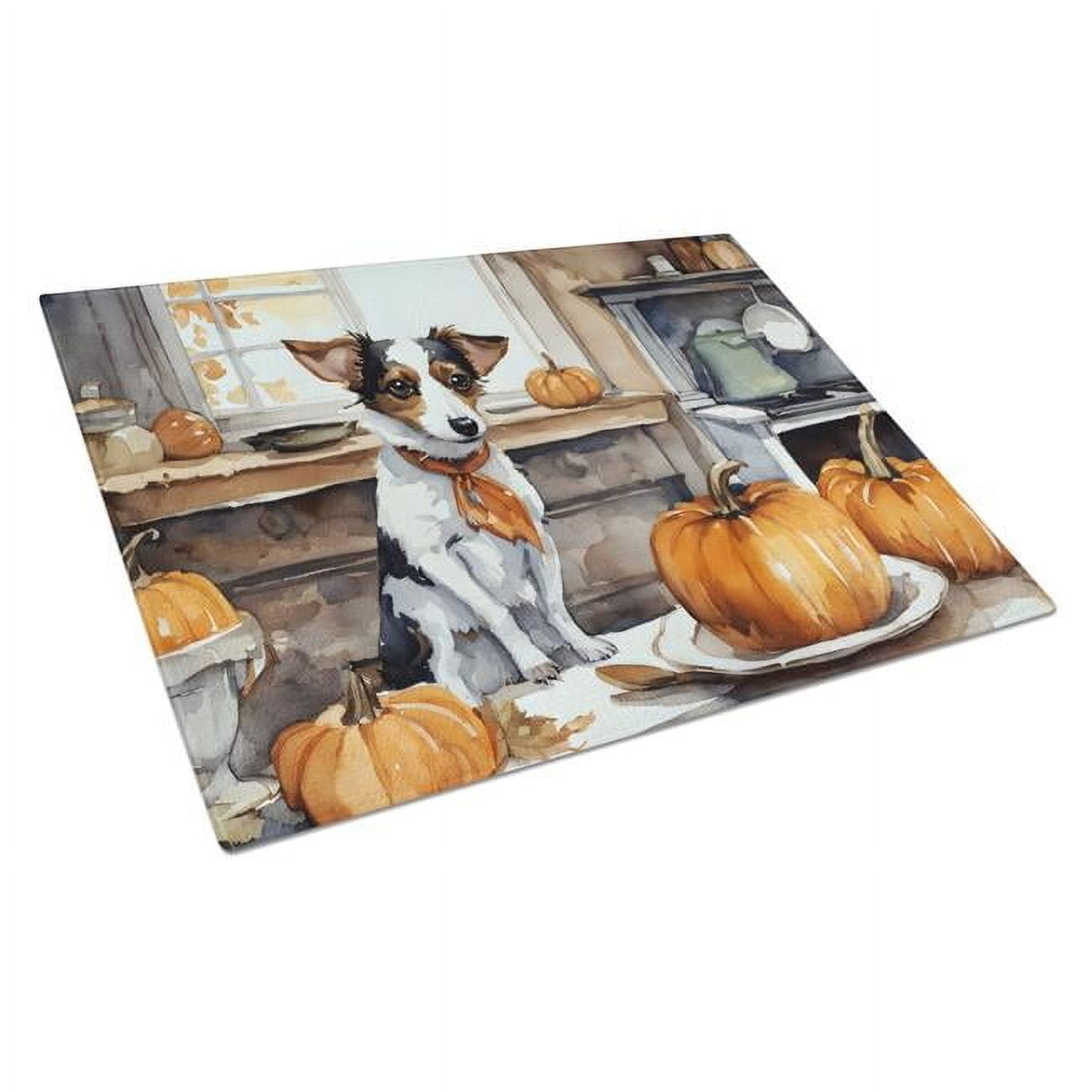 Jack Russell Terrier Fall Kitchen Pumpkins Glass Cutting Board Large 12 in x 15 in