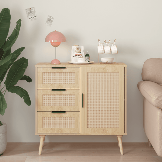 Jopath 3 Drawer Dresser for Bedroom,Modern Rattan Wood Small Dresser Chest of Drawers Storage Cabinet Sideboard for Living Room,Entryway