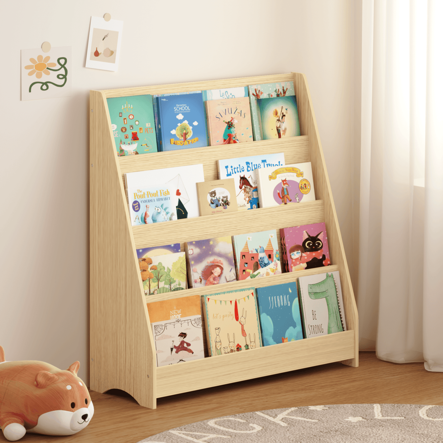 Jopath 4-Tier Kids Bookshelf,Book Display Shelve Bookcase for Bedroom,Playroom,Neutral02