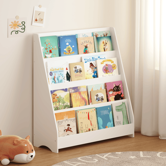 Jopath 4-Tier Kids Bookshelf,Book Display Shelve Bookcase for Bedroom,Playroom,White02