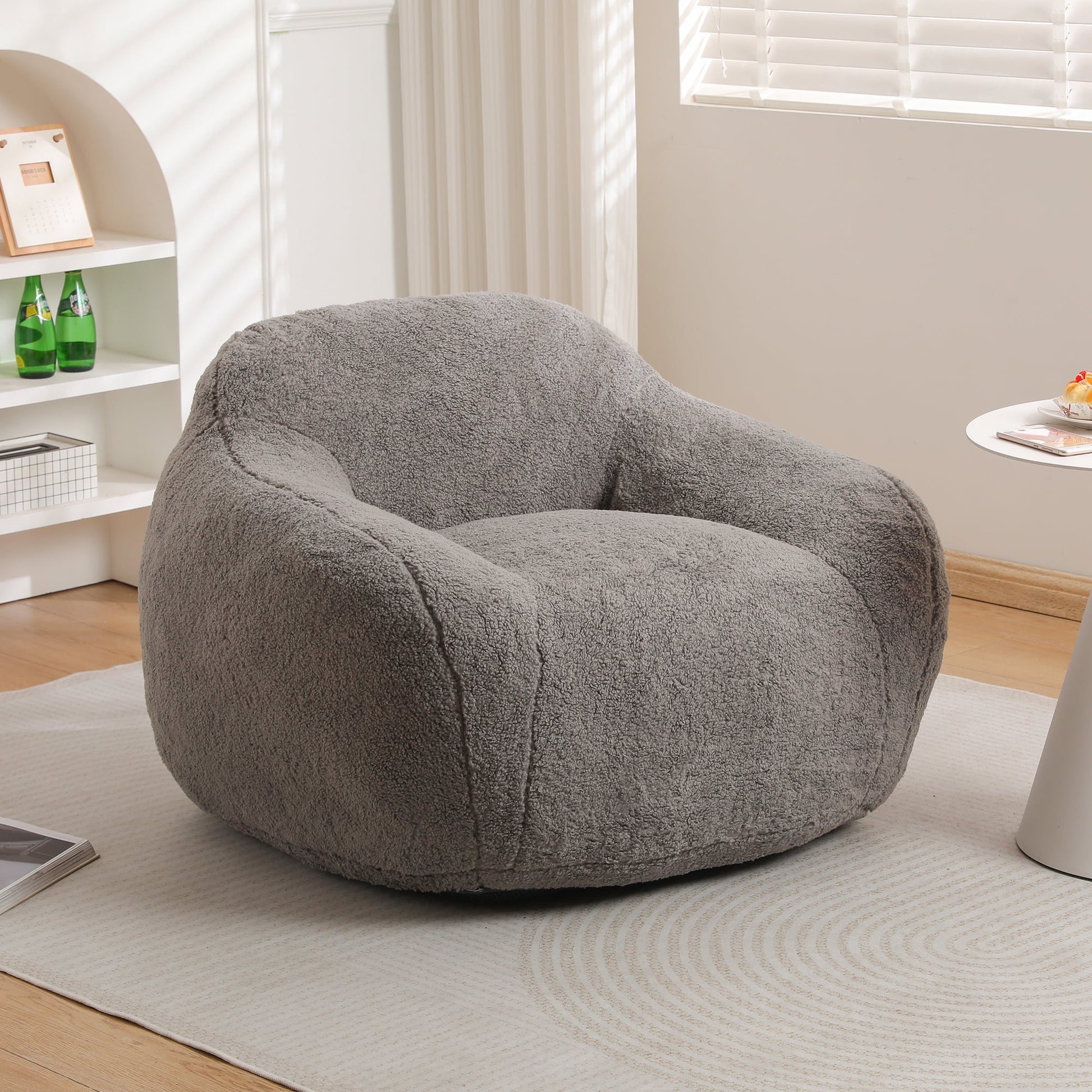 Jopath Bean Bag Chair, Comfy Bean Bag Sofa for Adults, Stuffed Floor Sofa with Supportive Backrest & Armrests, Modern Faux Fur Accent Chair for Living Room & Bedroom, Light Gray