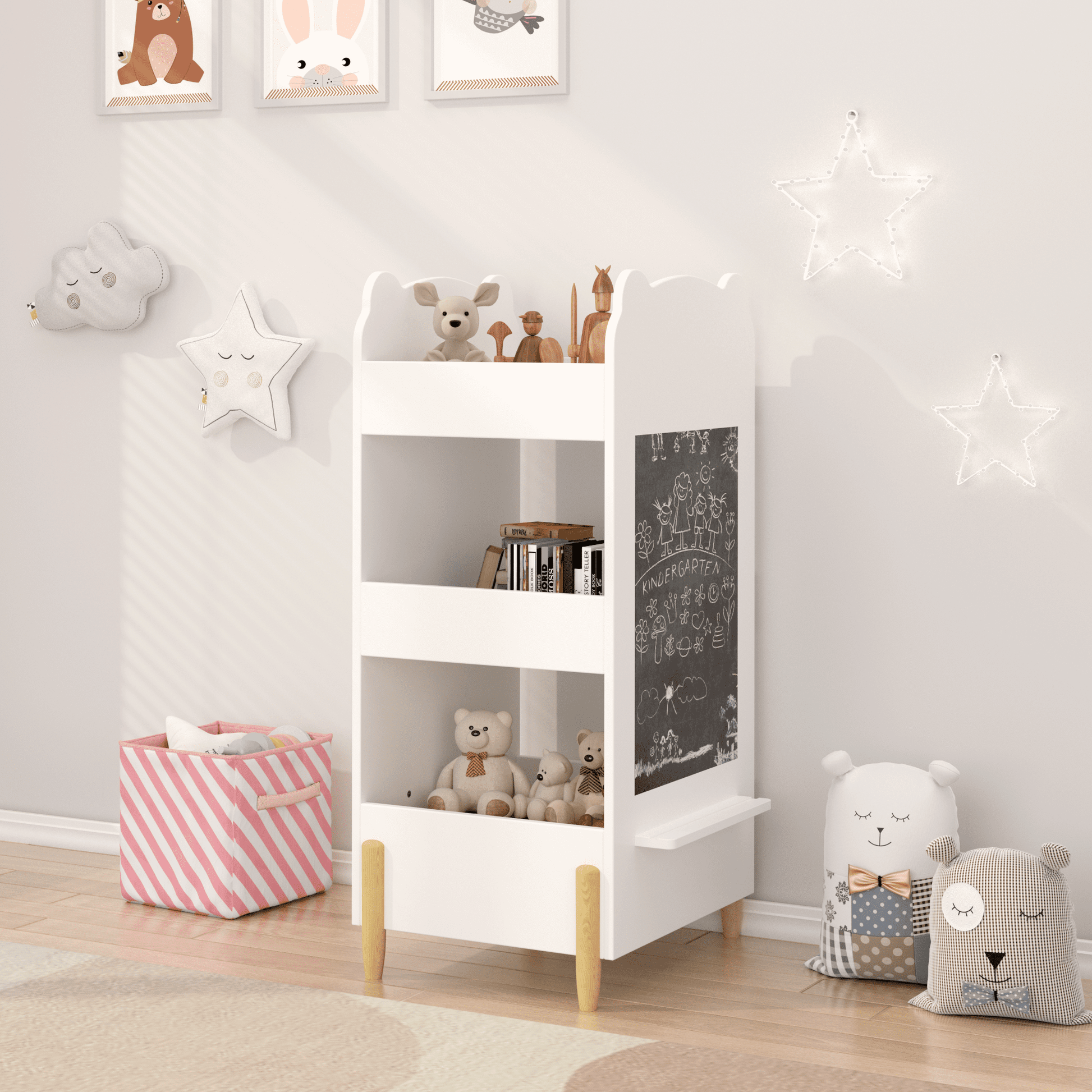 Jopath EstanterÃ­a para NiÃ±os, Librero de Madera de 3 Niveles con Lado de Pizarra para Sala de Juegos, Dormitorio, Blanco