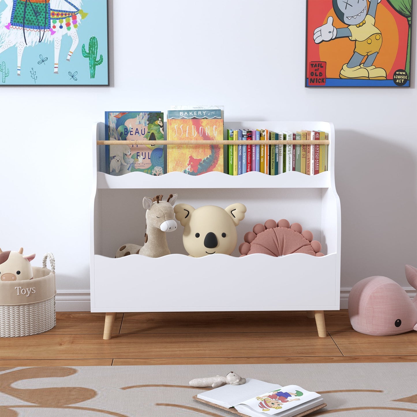 Jopath Kids Toy Storage Bookshelf & Organizer,Book Organizer,Toy Storage Cabinet Organizer for Bedroom,Living Room,White