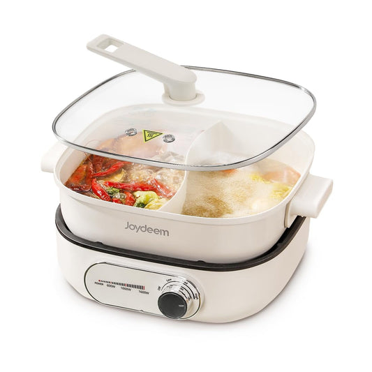 Joydeem Electric Hot Pot with Divider, 6L Double-Flavor Shabu Shabu Pot, UL Listed & Boil-dry Protection, Suitable for 2-6 People, DHG-B600 C101