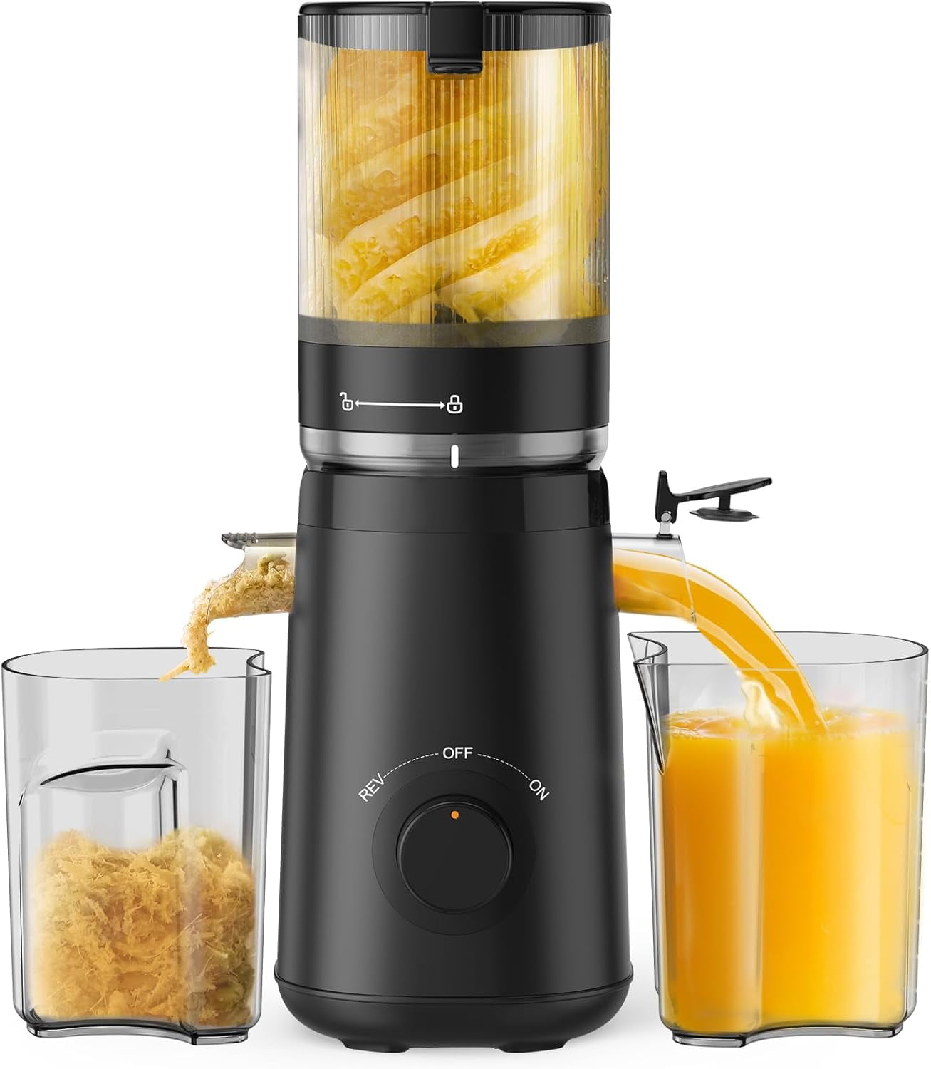 Juicer Machines, JL Cold Press Juicer with 5.3" Extra Large Feed Chute Fit Whole Fruits & Vegetables Easy to Clean, High Juice Yield, BPA Free (Black)